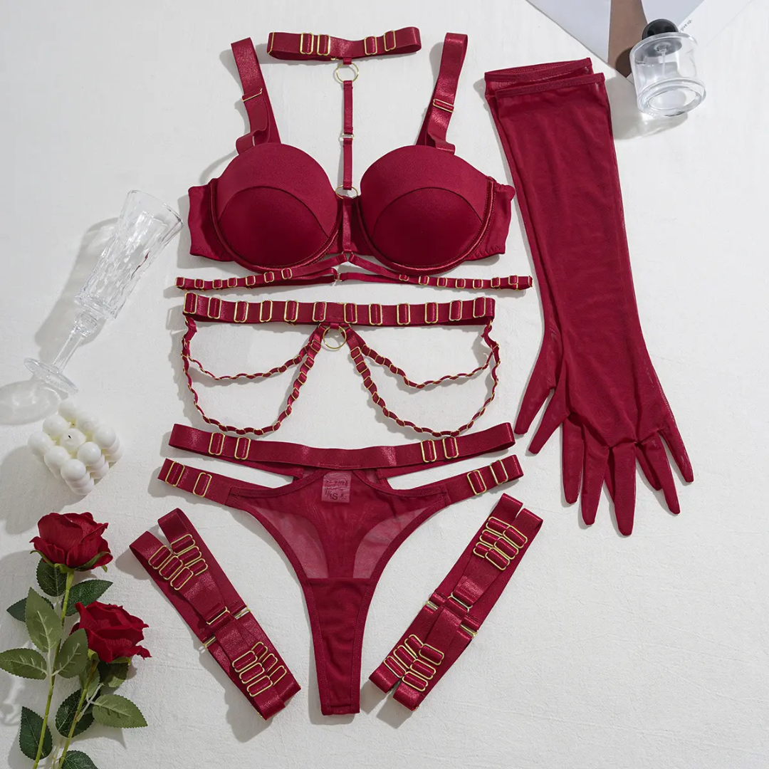 2025 New Sexy Halter Neck 5-Piece Lingerie Set | Spicy Shaping Bra Set for Women β Luxevibe