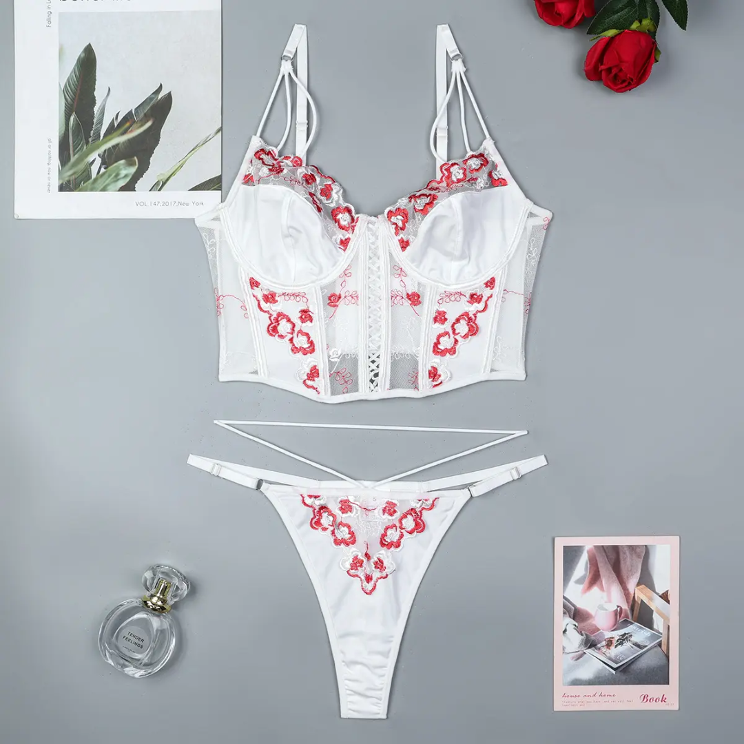 LUXEVIBE 2025 New Flower Embroidery High-Quality Sexy Lingerie Set for Women – Breathable Spandex Underwear (S–L)