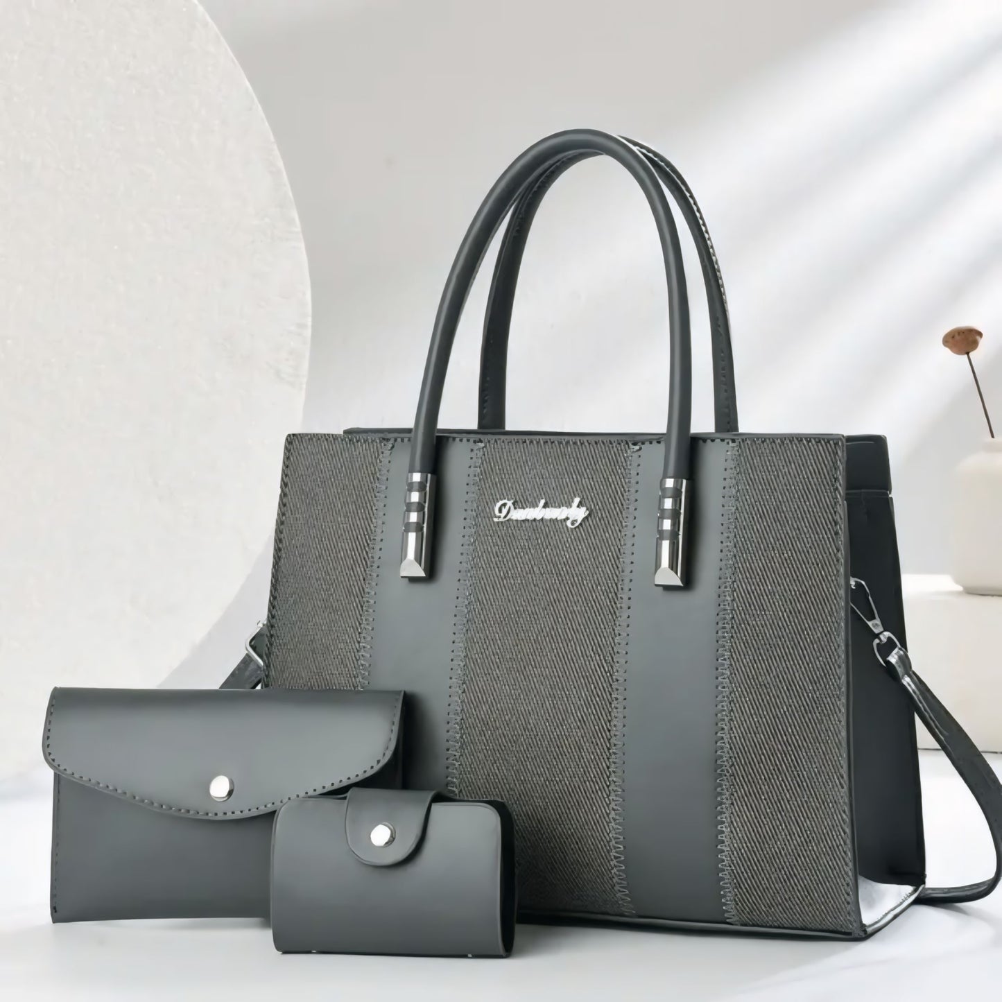Luxevibe Fashion Splicing 3-Piece Tote Bag Set for Women – Large Capacity Shoulder, Crossbody & Handbag Combo