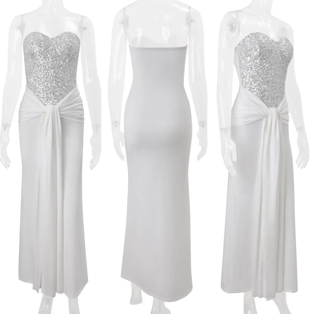 Chic Strapless Maxi Dress – Elegant Pleated Prom & Dinner Gown for Birthday, Party & Club (2025 Edition)
