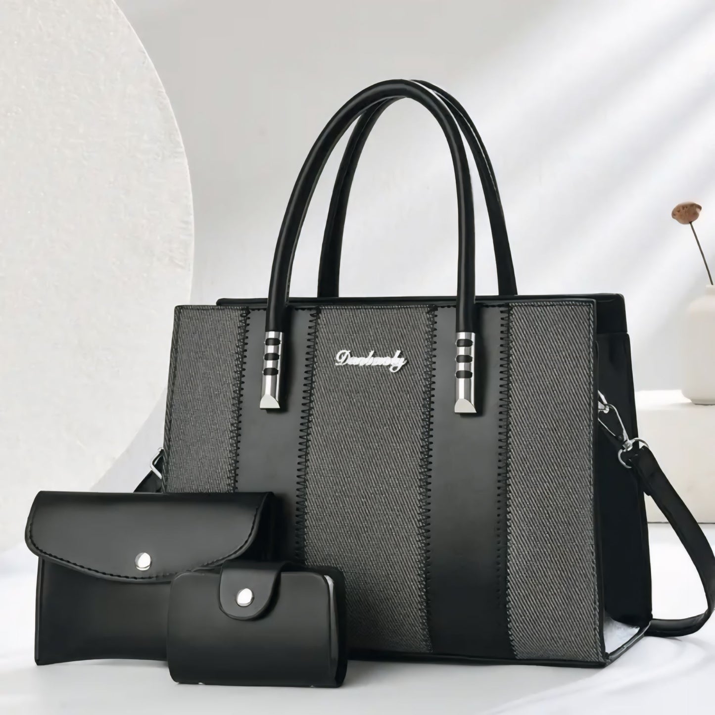 Luxevibe Fashion Splicing 3-Piece Tote Bag Set for Women – Large Capacity Shoulder, Crossbody & Handbag Combo