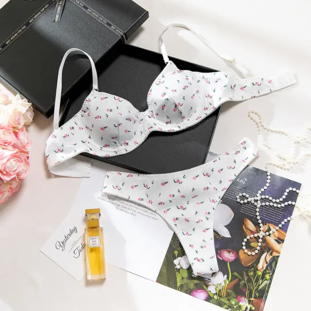 2025 Summer Floral Bralette & Panty Set | Sheer Printed Wireless Lingerie for Women