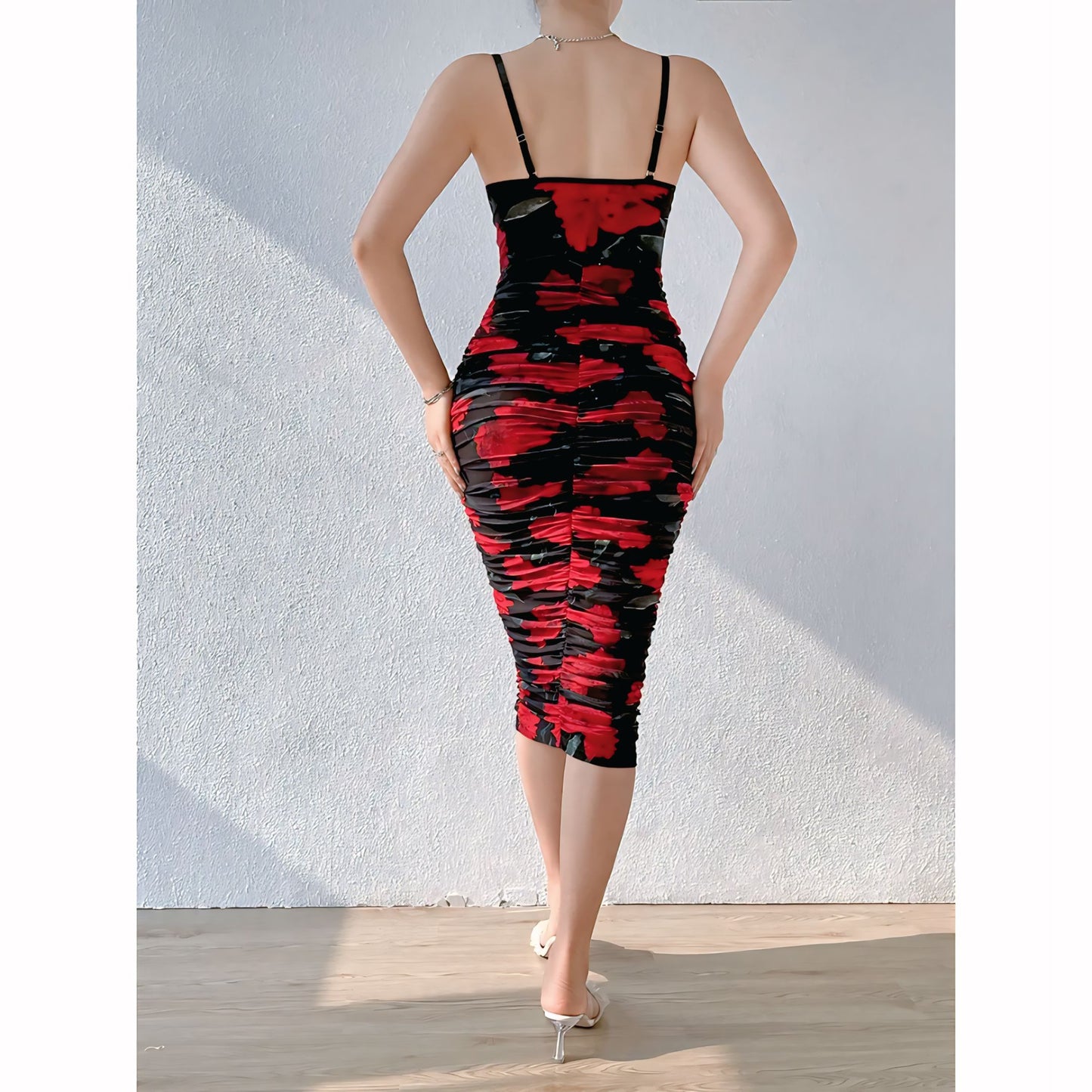 Club Dresses – Sexy Low Cut Floral Mesh Suspender Corset Dress for Women | Retro Elegant Pleated Outfit