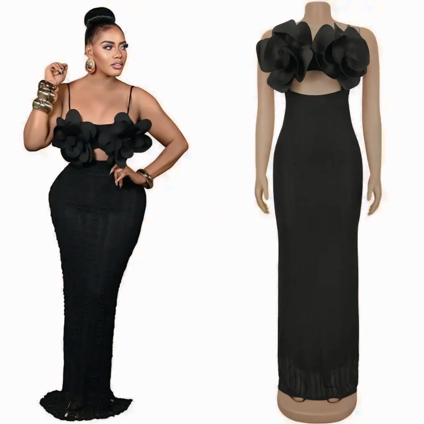 CX7513 Danielle Floral Applique Maxi Dress – Elegant Women’s Long Dress for Dinner & Birthday Party 2025