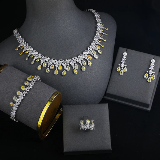 Luxury Bling Cubic Zirconia 4-Piece Bridal Jewelry Set – Platinum Plated Wedding Necklace Set