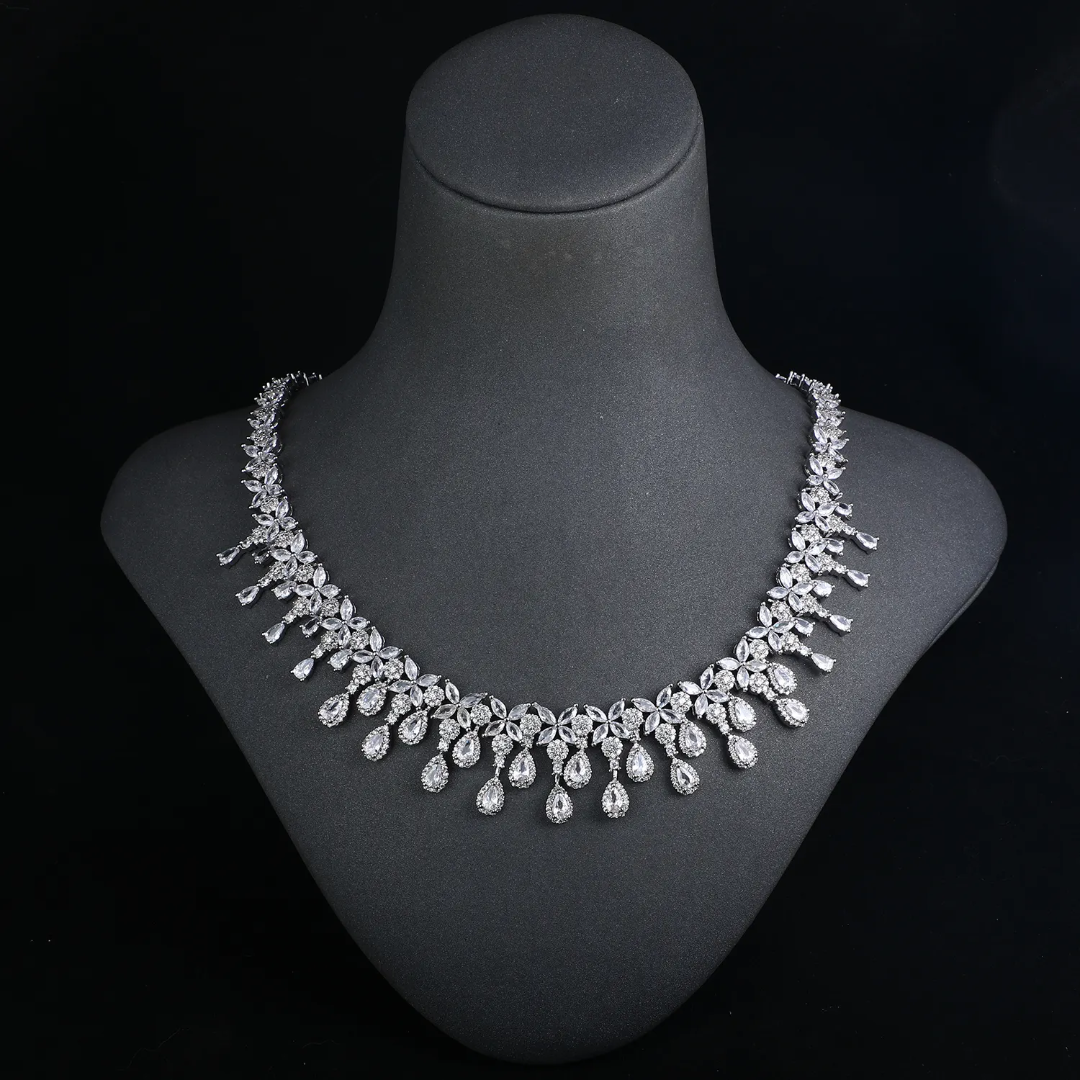 Luxury Bling Cubic Zirconia 4-Piece Bridal Jewelry Set – Platinum Plated Wedding Necklace Set