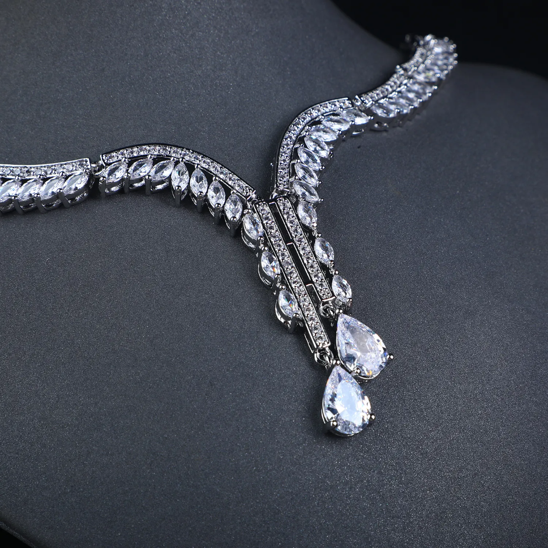 High Quality Fashion Cubic Zirconia 4-Piece Bridal Jewelry Set – Luxury Platinum-Plated Dubai Wedding Set