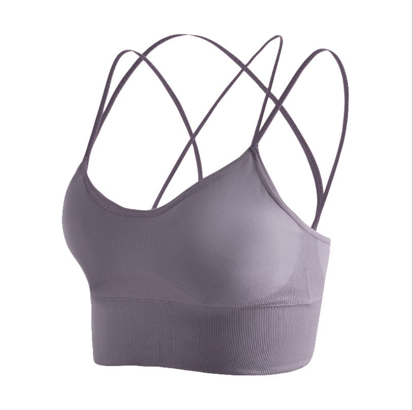 Thin straps cross back sports bra