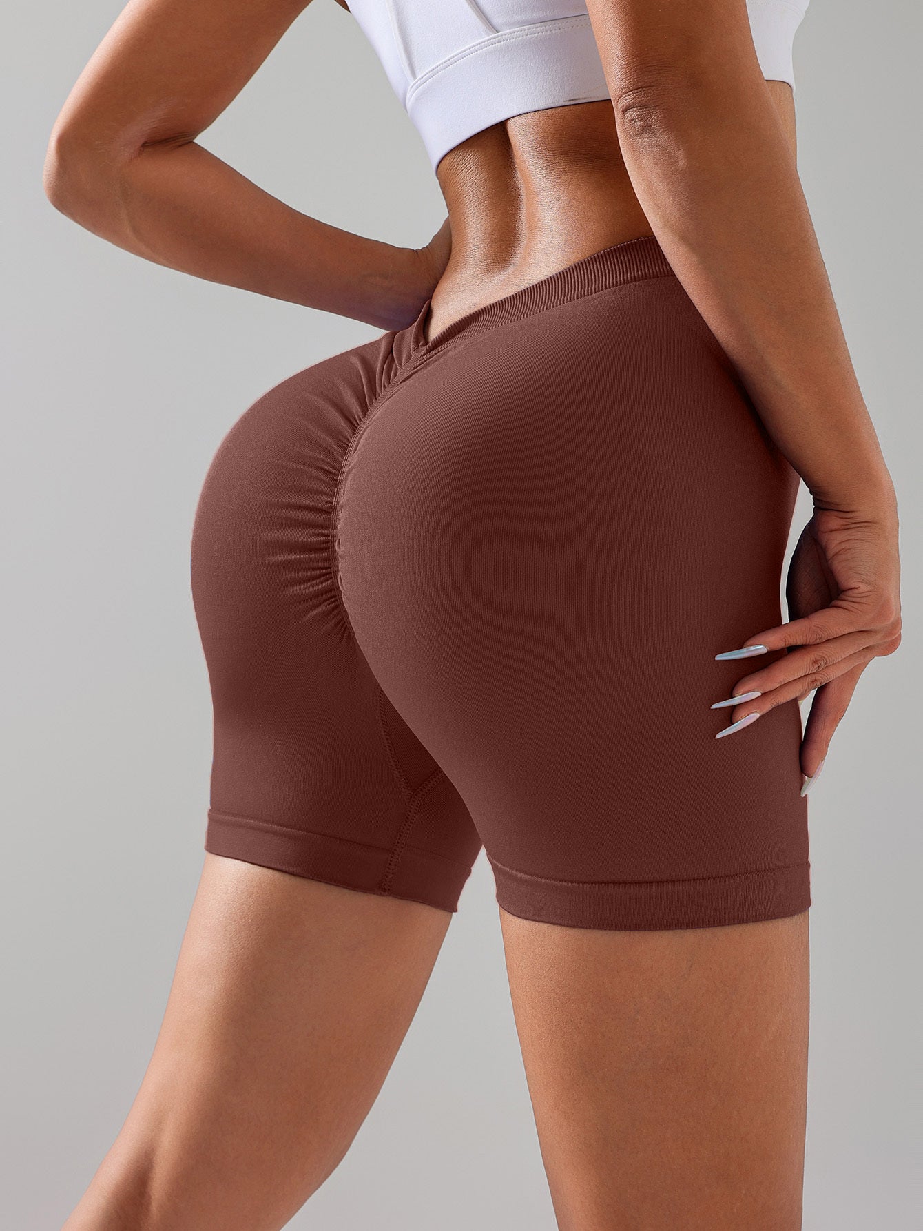 6 Pack Wholesale Solid Color Seamless Back V Shape  Women V-Back Scrunch Butt Elastic Gym Push Up Sports Tights Running Cycling Workout Peach Hip Fitness Shorts