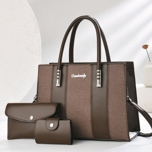 Luxevibe Fashion Splicing 3-Piece Tote Bag Set for Women – Large Capacity Shoulder, Crossbody & Handbag Combo