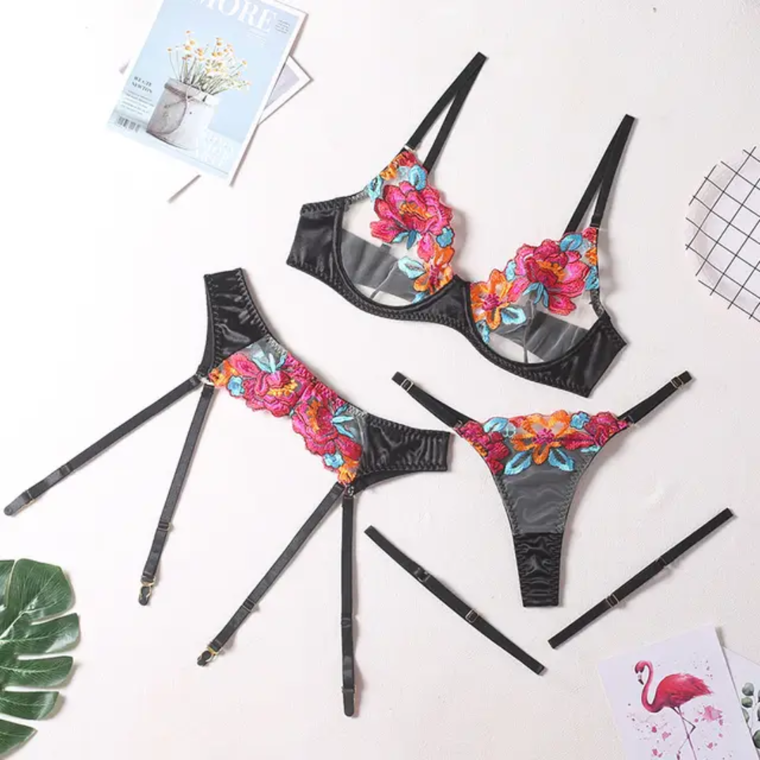 Royal Blue Sexy 4-Piece Lingerie Set – Lace Bra, Panty, Garter & Stockings | Women’s Intimates S-XL | 20% OFF Sale