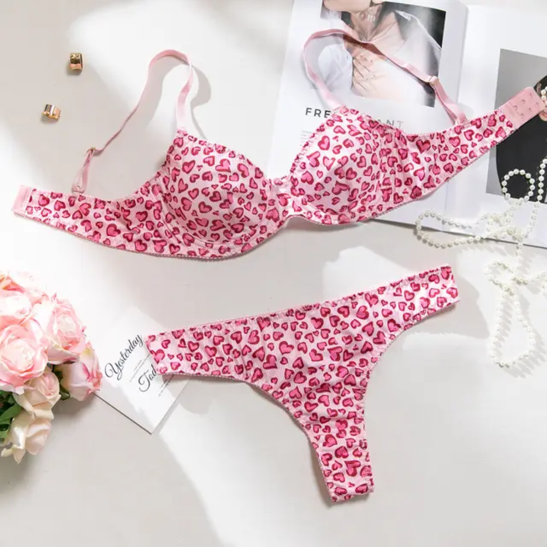 2025 Summer Floral Bralette & Panty Set | Sheer Printed Wireless Lingerie for Women