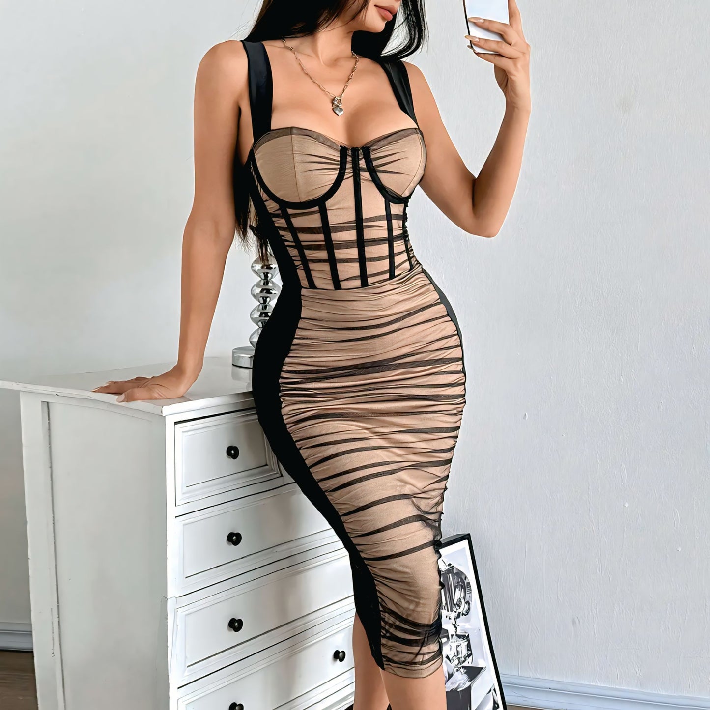 2025 Sexy Spicy Girl Mesh Dress – Y2K Hollow Out Bodycon Mermaid Nightclub Corset Dress for Women