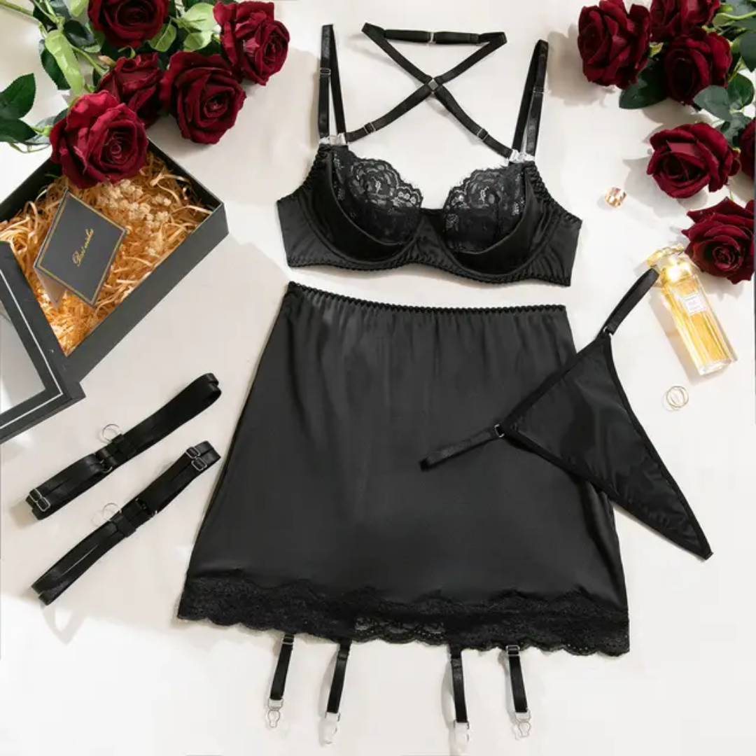 Sexy See Through Mesh Lingerie Set – Hollow Out Bodycon Push Up Bra & Panty | Women’s Lingerie S-XL Black White Red
