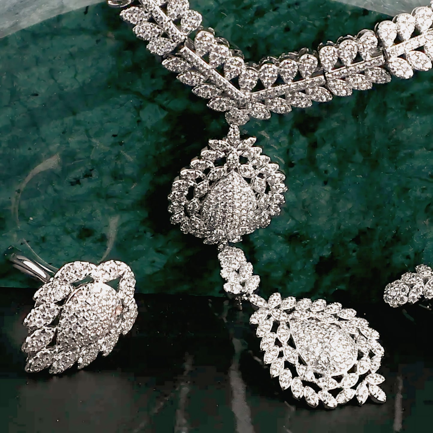 Dubai Luxury Full Zircon Bridal Jewelry Set – Platinum Plated Necklace, Earrings, Bracelet & Adjustable Ring | Women’s Wedding Accessories